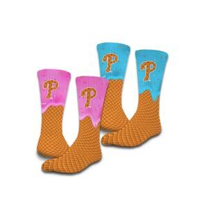 NWOT iSlide Philadelphia Phillies Ice Cream Drip 2 Pair Crew Socks Men's Small